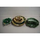 Mixed Lot: Various continental pottery plates decorated with fish, cabbage leaf plates and others