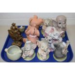 Collection of various elephant money boxes and other assorted ornaments