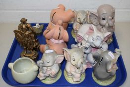 Collection of various elephant money boxes and other assorted ornaments