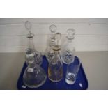 Five various assorted decanters