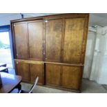 Large pine framed and plywood cupboard with sliding doors, 260cm wide