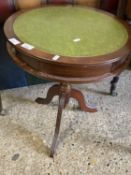 Reproduction pedestal table with green leather inset top