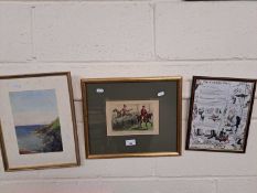 Mixed Lot: Coloured print The Country Seat, a further coloured hunting print and a watercolour