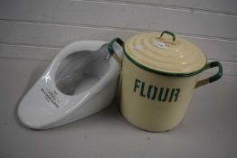 Enamel flour bin together with a bed slipper pan (2)