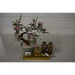 Mixed Lot: Modern Chinese glass model of a flowering plant together with a pair of small Cloisonne