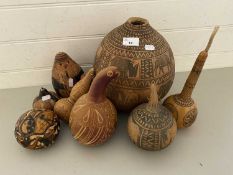 Collection of African Dry Gourd shakers and vases