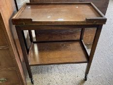 Combination oak tea trolley with folding baize lined card table top