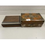 Small Victorian walnut and silver plated mounted jewellery box together with a further carved