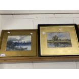 Attributed to Charles Adams, two watercolour studies, river scene and a rural pond with ducks,