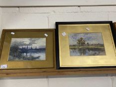 Attributed to Charles Adams, two watercolour studies, river scene and a rural pond with ducks,