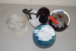 Mixed Lot: Langham Glass oyster catcher together with three various paper weights (4)