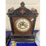 Victorian black slate and red marble cased mantel clock