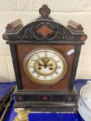 Victorian black slate and red marble cased mantel clock