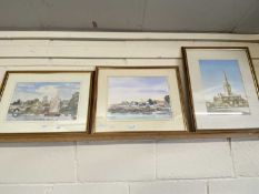 Richard Cox, group of studies, riverside scene at Beccles, further estuary scene and a cathedral