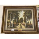 After Buchholz study of a wooded path, oil on canvas, gilt framed