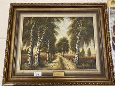 After Buchholz study of a wooded path, oil on canvas, gilt framed