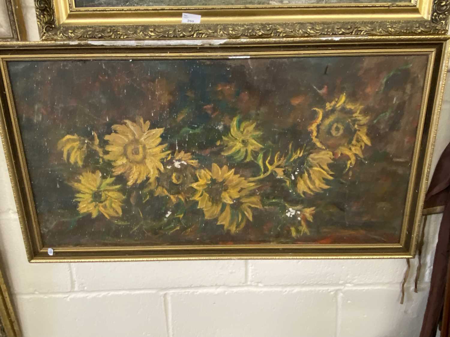 Study of sunflowers, oil on board, gilt framed