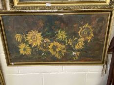 Study of sunflowers, oil on board, gilt framed