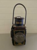Vintage painted railway lantern marked 'BR(W)'