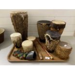 Collection of various ethnic drums, cow bell etc