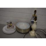 Mixed Lot: Table lamps, small cherub decorated centre piece, Royal Worcester Hampton Court bowls and