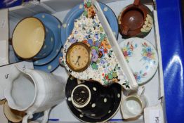 Mixed Lot: Various polka dot pattern tea wares, small ceramic cased mantel clock etc