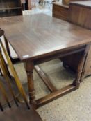Small 20th Century oak refectory style dining table with turned legs and H formed stretcher, 130cm