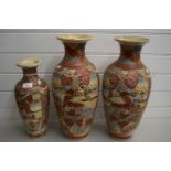 Pair of early 20th Century Japanese Satsuma type vases and another smaller (3)