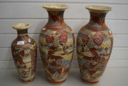 Pair of early 20th Century Japanese Satsuma type vases and another smaller (3)