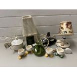 Mixed Lot: Various small table lamps, Carlton ware walking egg cups and covered bowl etc