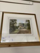 Michael Chillock - study of a village road, watercolour, framed and glazed