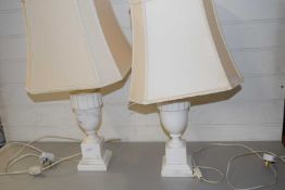 Pair of modern white marble based table lamps