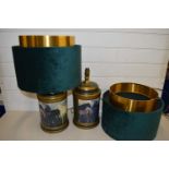 Pair of modern metal based table lamps decorated with horses