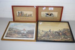 Mixed Lot: Two Stevengraph silk pictures and two further hunting prints (4)