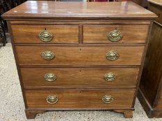 Late Georgian mahogany five drawer chest with oval brass handles, 96cm wide