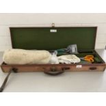 Gun case marked Brady of Halesowen together with gun cleaning rods and other items
