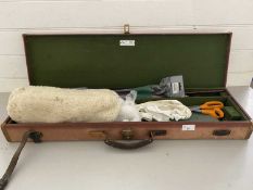 Gun case marked Brady of Halesowen together with gun cleaning rods and other items