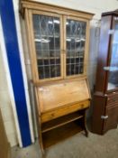 Early 20th Century bureau bookcase cabinet with lead glazed top section, 82cm wide