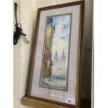 20th Century school study of a European cathedral scene, framed and glazed