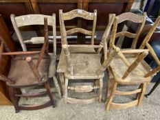 Six various Victorian and later kitchen chairs