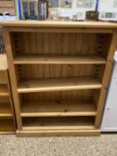 Modern pine open front bookcase cabinet, 96cm wide