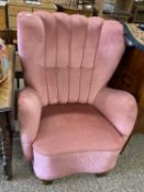 Early 20th Century pink upholstered wing back armchair