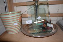 White metal platter together with a white metal candlestick, glass photo frame and planter (4)