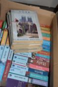 Box of assorted The Rough Guide travel guides together with a quantity of Beautiful England travel