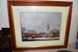 Rowland Hilder coloured print, cathedral view