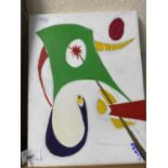Modern abstract signed Coxey, gouache on canvas