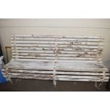 Iron framed and slatted wood garden bench, 168cm wide