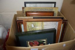 Box of assorted pictures and prints