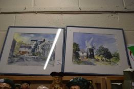 A pair of watercolours, one of Stoke Holy Cross, Norwich by other by Stow Mill, Eastern