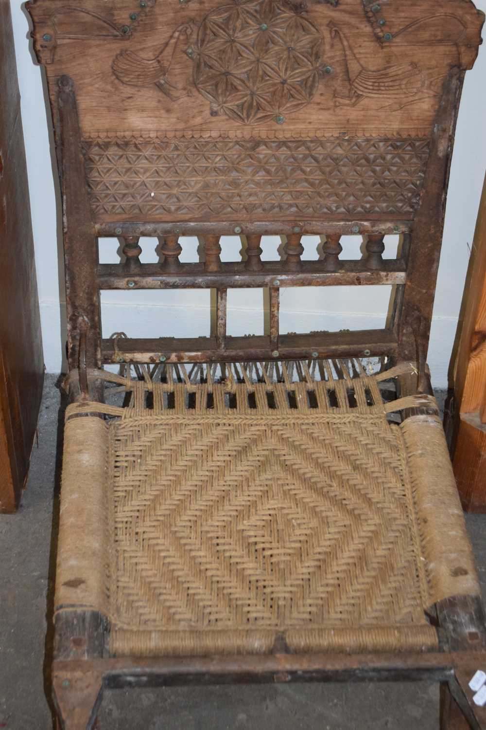 Indian hardwood chair with woven seat